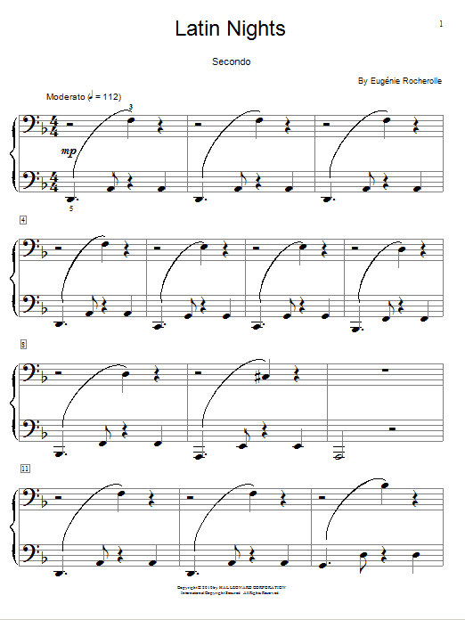 Preview Eugénie Rocherolle Latin Nights World sheet music, notes and chords for Piano Duet, SKU: 75664 Download Eugénie Rocherolle Latin Nights sheet music and printable PDF score & World music notes