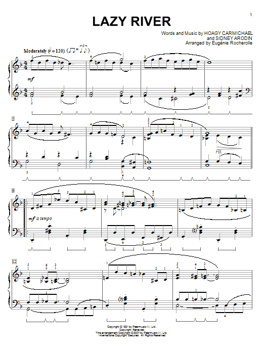 Preview Eugénie Rocherolle Lazy River Jazz sheet music, notes and chords for Piano, SKU: 58896 sheet music, piano notes, chords, guitar tabs, score, transpose, transcribe, how to play, guide, download, learn, tutorial, progression, song, artist, awards, billboard, mtv, vh1, tour, single, album, release
