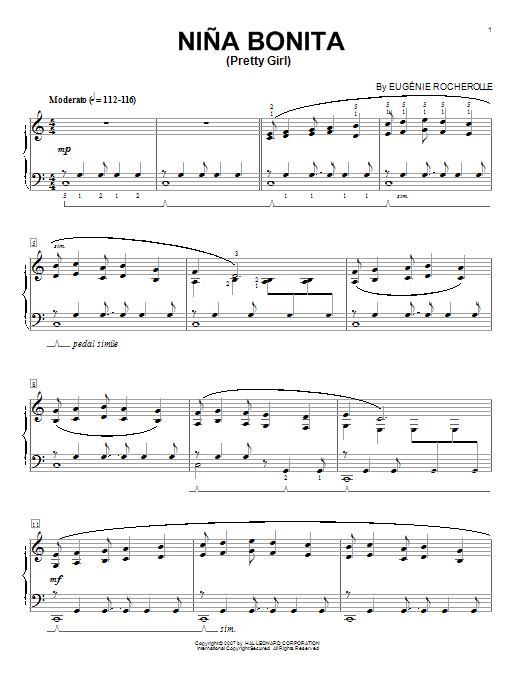 Preview Eugénie Rocherolle Nina Bonita (Pretty Girl) Pop sheet music, notes and chords for Piano, SKU: 57500 sheet music, piano notes, chords, guitar tabs, score, transpose, transcribe, how to play, guide, download, learn, tutorial, progression, song, artist, awards, billboard, mtv, vh1, tour, single, album, release