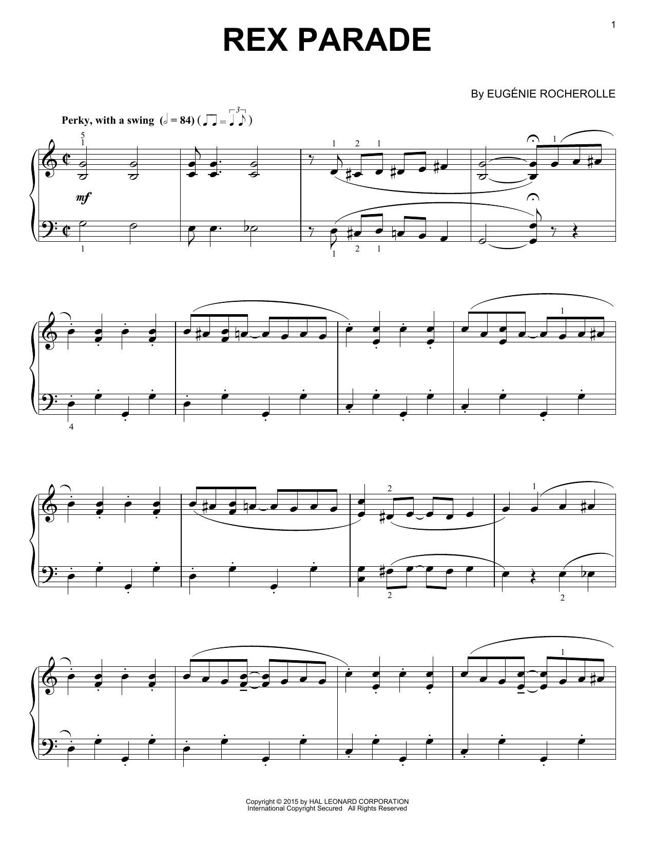 Preview Eugénie Rocherolle Rex Parade Jazz sheet music, notes and chords for Piano, SKU: 158311 sheet music, piano notes, chords, guitar tabs, score, transpose, transcribe, how to play, guide, download, learn, tutorial, progression, song, artist, awards, billboard, mtv, vh1, tour, single, album, release