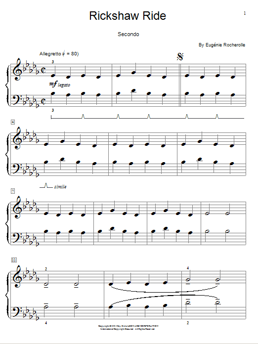 Preview Eugénie Rocherolle Rickshaw Ride World sheet music, notes and chords for Piano Duet, SKU: 75663 Download Eugénie Rocherolle Rickshaw Ride sheet music and printable PDF score & World music notes