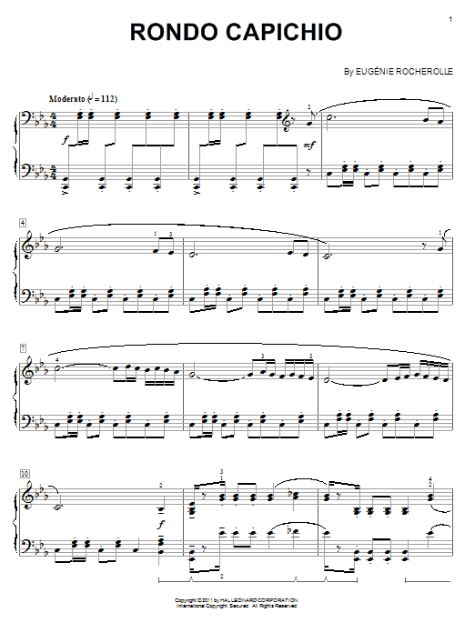 Preview Eugénie Rocherolle Rondo Capichio Pop sheet music, notes and chords for Piano, SKU: 83849 sheet music, piano notes, chords, guitar tabs, score, transpose, transcribe, how to play, guide, download, learn, tutorial, progression, song, artist, awards, billboard, mtv, vh1, tour, single, album, release