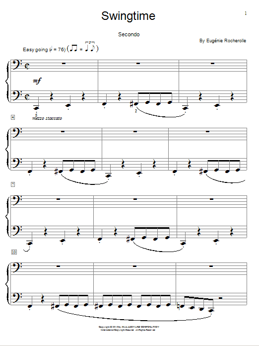 Preview Eugénie Rocherolle Swingtime World sheet music, notes and chords for Piano Duet, SKU: 75662 Download Eugénie Rocherolle Swingtime sheet music and printable PDF score & World music notes