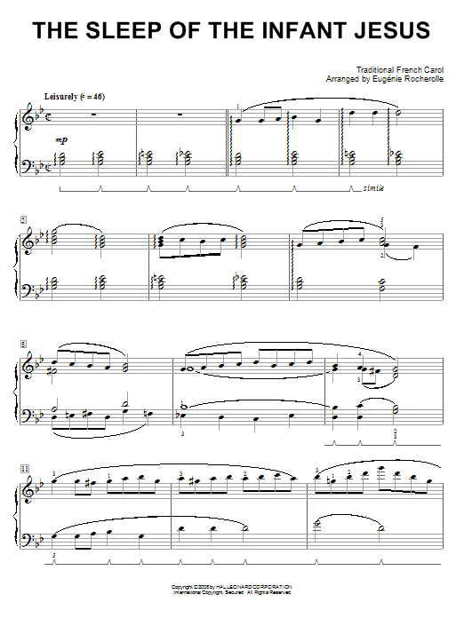 Preview Eugénie Rocherolle The Sleep Of The Infant Jesus Religious sheet music, notes and chords for Piano, SKU: 66632 Download Eugénie Rocherolle The Sleep Of The Infant Jesus sheet music and printable PDF score & Religious music notes