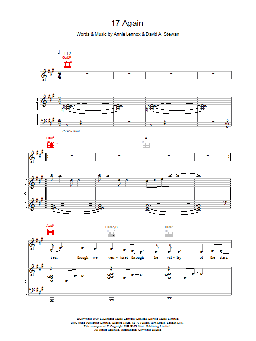 Download Eurythmics 17 Again sheet music and printable PDF score & Rock music notes