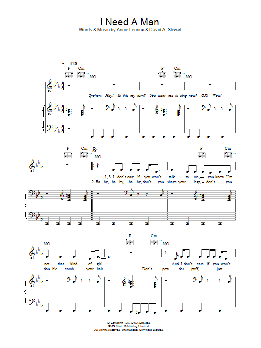 Download Eurythmics I Need A Man sheet music and printable PDF score & Rock music notes