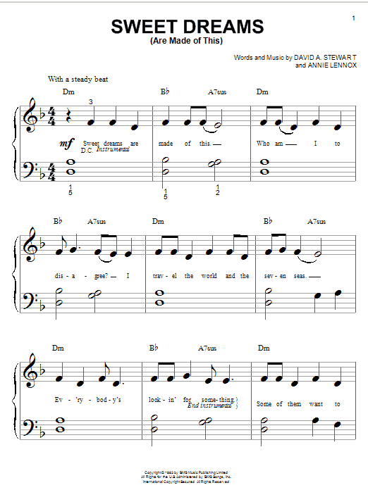 Download Eurythmics Sweet Dreams (Are Made Of This) sheet music and printable PDF score & Pop music notes