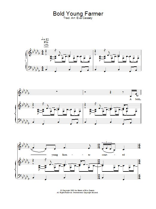 Preview Eva Cassidy A Bold Young Farmer Jazz sheet music, notes and chords for Piano, Vocal & Guitar, SKU: 21894 Download Eva Cassidy A Bold Young Farmer sheet music and printable PDF score & Jazz music notes