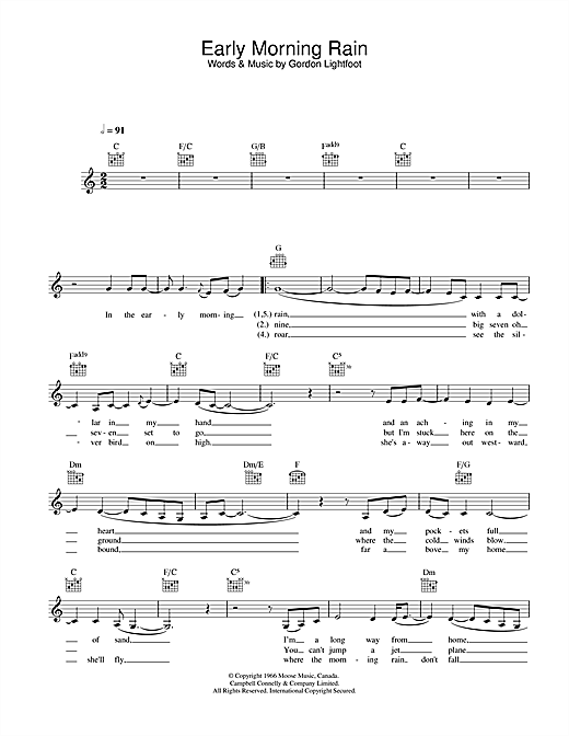 Preview Eva Cassidy Early Morning Rain Jazz sheet music, notes and chords for Piano, Vocal & Guitar, SKU: 21896 Download Eva Cassidy Early Morning Rain sheet music and printable PDF score & Jazz music notes