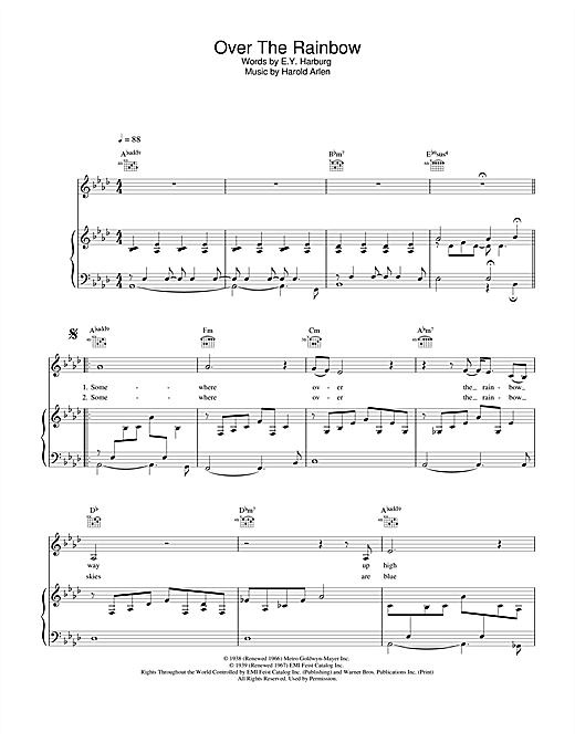 Preview Eva Cassidy Over The Rainbow Jazz sheet music, notes and chords for Piano, SKU: 23886 sheet music, piano notes, chords, guitar tabs, score, transpose, transcribe, how to play, guide, download, learn, tutorial, progression, song, artist, awards, billboard, mtv, vh1, tour, single, album, release