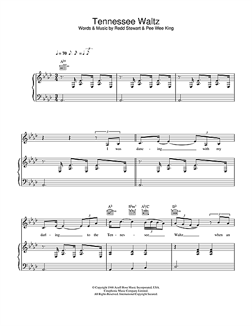 Preview Eva Cassidy Tennessee Waltz Jazz sheet music, notes and chords for Piano, Vocal & Guitar, SKU: 21899 sheet music, piano notes, chords, guitar tabs, score, transpose, transcribe, how to play, guide, download, learn, tutorial, progression, song, artist, awards, billboard, mtv, vh1, tour, single, album, release