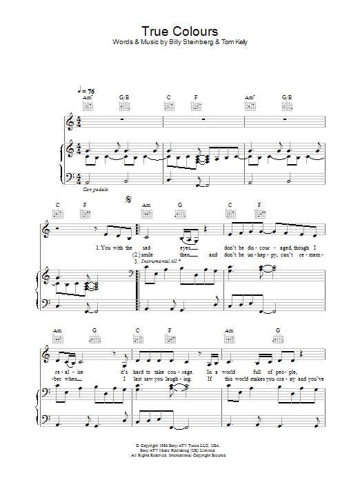 Preview Eva Cassidy True Colours Jazz sheet music, notes and chords for Piano, Vocal & Guitar, SKU: 26698 Download Eva Cassidy True Colours sheet music and printable PDF score & Jazz music notes