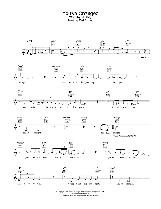 Preview Eva Cassidy You've Changed Jazz sheet music, notes and chords for Melody Line, Lyrics & Chords, SKU: 28284 Download Eva Cassidy You've Changed sheet music and printable PDF score & Jazz music notes