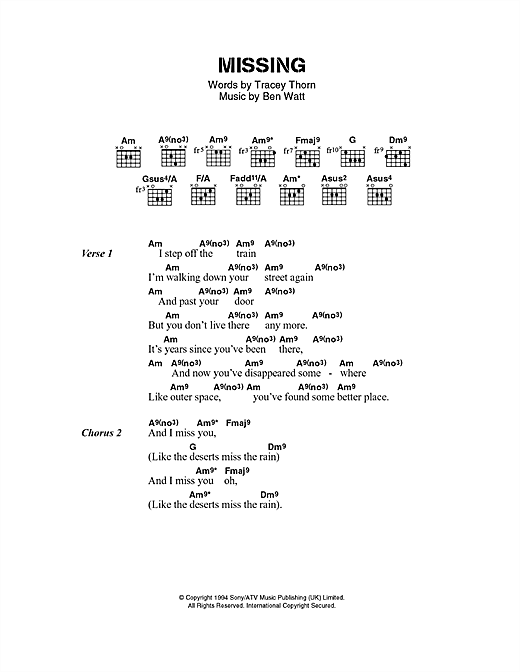 Preview Everything But The Girl Missing Pop sheet music, notes and chords for Saxophone, SKU: 48818 sheet music, piano notes, chords, guitar tabs, score, transpose, transcribe, how to play, guide, download, learn, tutorial, progression, song, artist, awards, billboard, mtv, vh1, tour, single, album, release