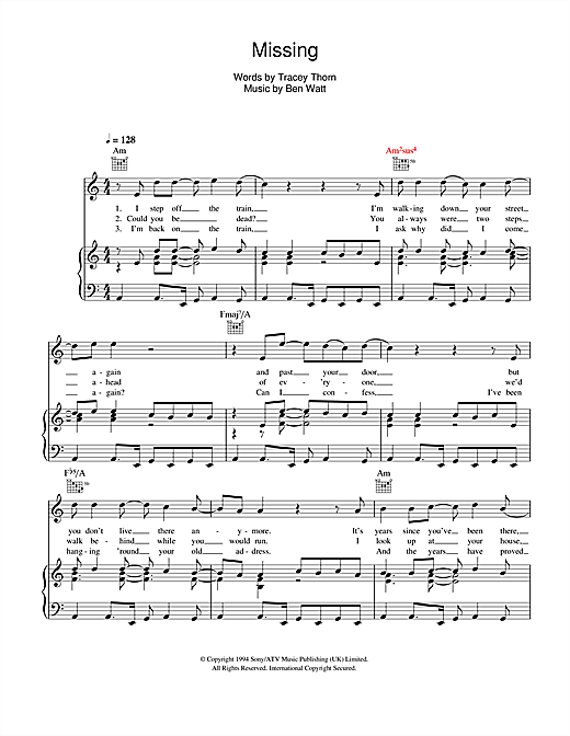 Preview Everything But The Girl Missing Pop sheet music, notes and chords for Saxophone, SKU: 48818 sheet music, piano notes, chords, guitar tabs, score, transpose, transcribe, how to play, guide, download, learn, tutorial, progression, song, artist, awards, billboard, mtv, vh1, tour, single, album, release