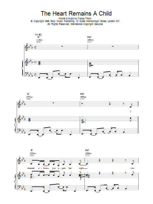 Preview Everything But The Girl The Heart Remains A Child Pop sheet music, notes and chords for Piano, Vocal & Guitar (Right-Hand Melody), SKU: 17300 Download Everything But The Girl The Heart Remains A Child sheet music and printable PDF score & Pop music notes