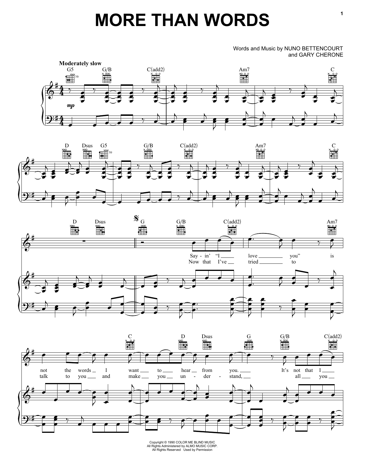 Download Extreme More Than Words sheet music and printable PDF score & Metal music notes