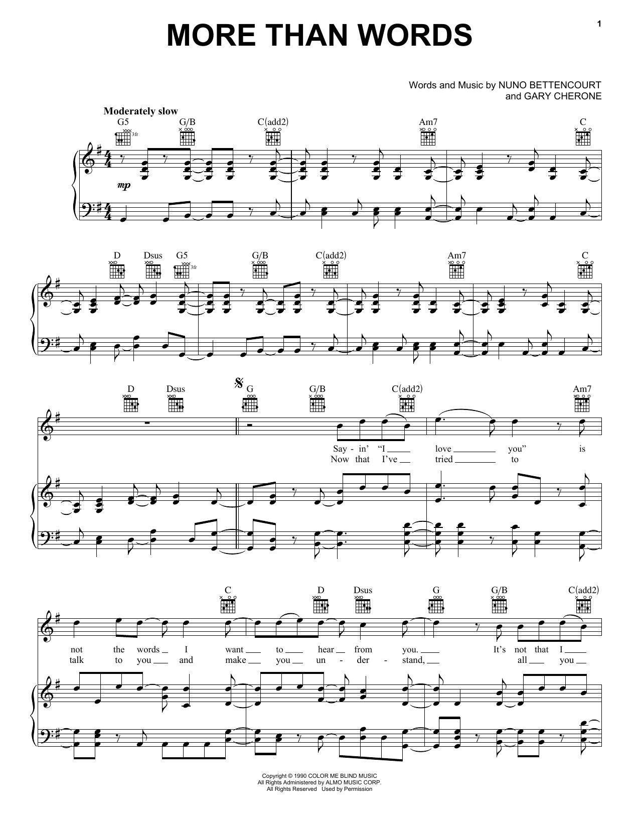 Preview Extreme More Than Words Metal sheet music, notes and chords for Easy Guitar, SKU: 79218 Download Extreme More Than Words sheet music and printable PDF score & Metal music notes