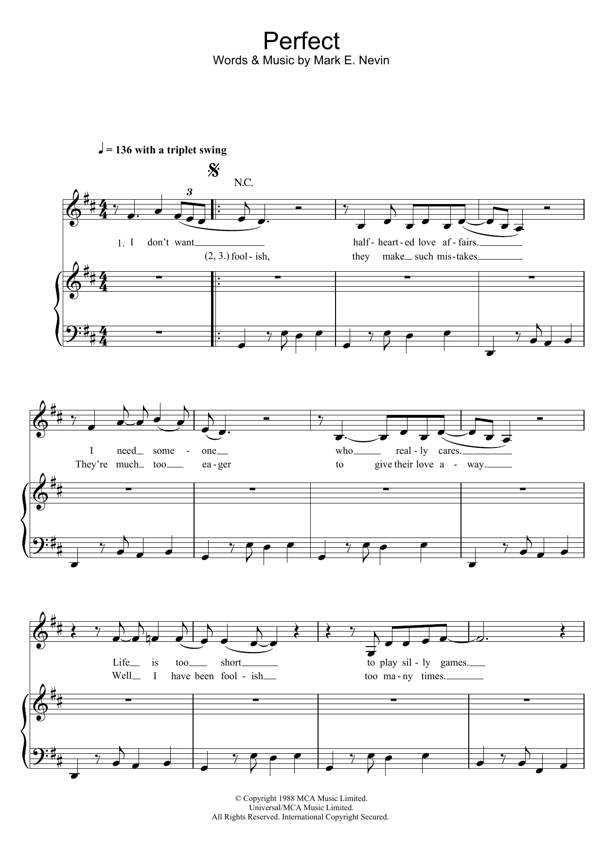Download Fairground Attraction Perfect sheet music and printable PDF score & Pop music notes