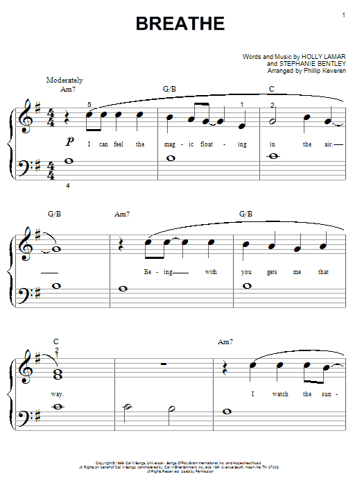 Preview Faith Hill Breathe Pop sheet music, notes and chords for Piano (Big Notes), SKU: 51649 Download Faith Hill Breathe sheet music and printable PDF score & Pop music notes
