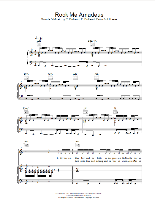 Download Falco Rock Me Amadeus sheet music and printable PDF score & Dance music notes