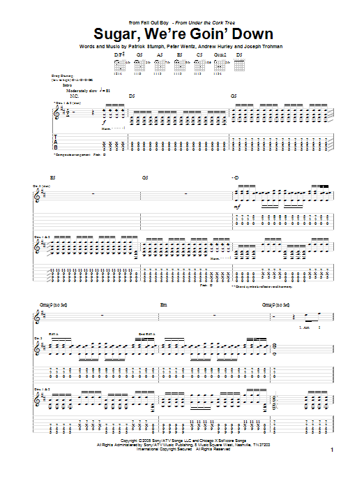 Download Fall Out Boy Sugar, We're Goin' Down sheet music and printable PDF score & Pop music notes