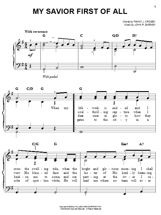 Preview Fanny J. Crosby My Savior First Of All Hymn sheet music, notes and chords for Lyrics & Chords, SKU: 82392 sheet music, piano notes, chords, guitar tabs, score, transpose, transcribe, how to play, guide, download, learn, tutorial, progression, song, artist, awards, billboard, mtv, vh1, tour, single, album, release