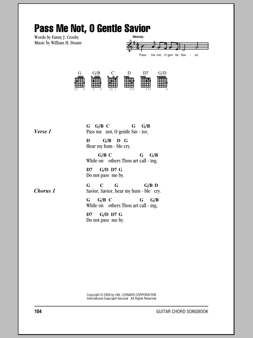 Preview Fanny J. Crosby Pass Me Not, O Gentle Savior Hymn sheet music, notes and chords for Lyrics & Chords, SKU: 82466 sheet music, piano notes, chords, guitar tabs, score, transpose, transcribe, how to play, guide, download, learn, tutorial, progression, song, artist, awards, billboard, mtv, vh1, tour, single, album, release