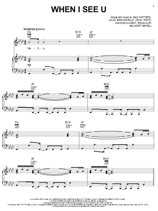Preview Fantasia When I See U Pop sheet music, notes and chords for Piano, Vocal & Guitar (Right-Hand Melody), SKU: 59198 sheet music, piano notes, chords, guitar tabs, score, transpose, transcribe, how to play, guide, download, learn, tutorial, progression, song, artist, awards, billboard, mtv, vh1, tour, single, album, release
