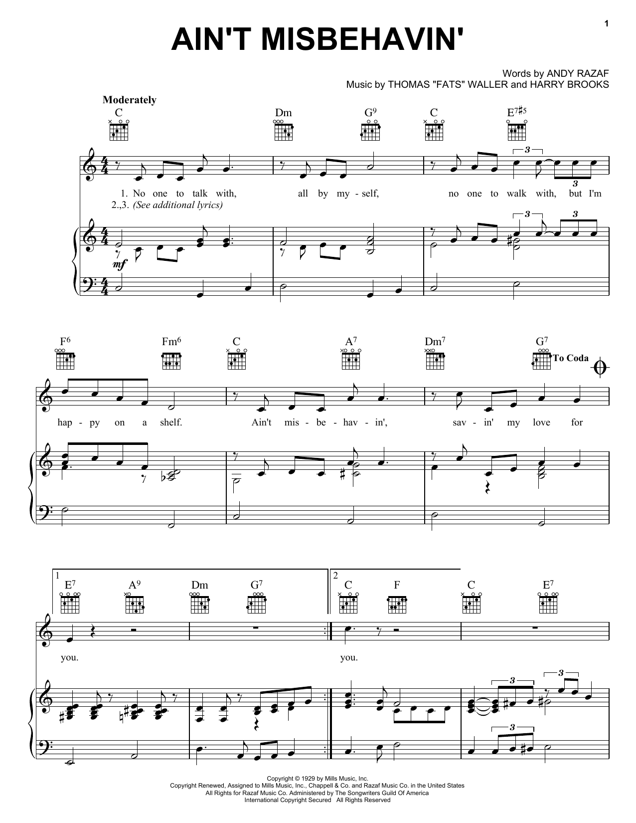 Preview Fats Waller Ain't Misbehavin' Jazz sheet music, notes and chords for Guitar Tab, SKU: 82554 Download Fats Waller Ain't Misbehavin' sheet music and printable PDF score & Jazz music notes