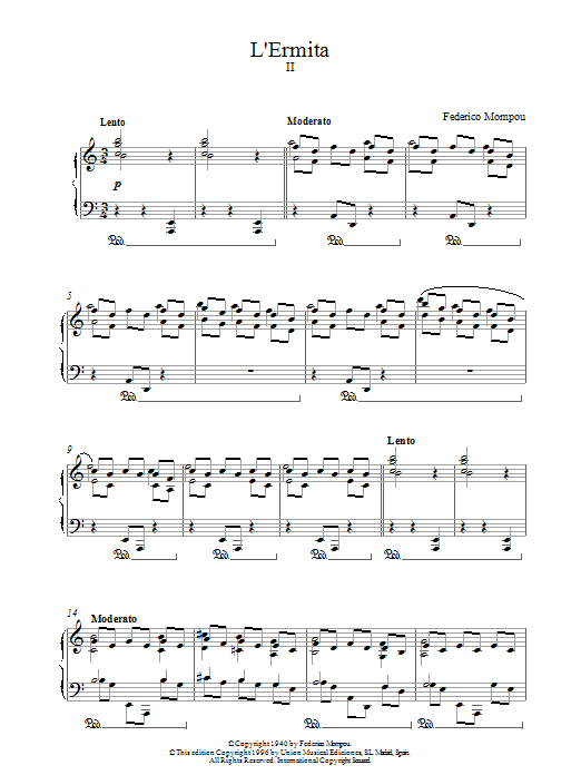Download Mompou L'ermita sheet music and printable PDF score & Post-1900 music notes