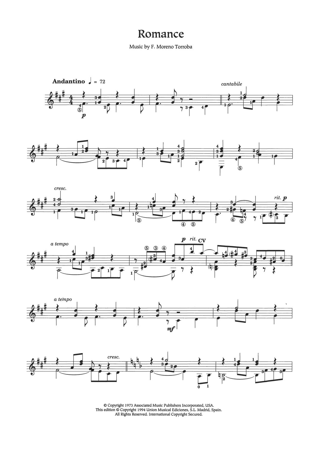 Download Federico Moreno Torroba Romance sheet music and printable PDF score & Classical music notes
