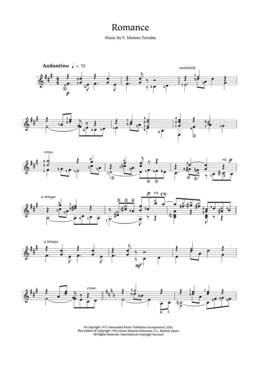 Preview Federico Moreno Torroba Romance Classical sheet music, notes and chords for Guitar, SKU: 121410 sheet music, piano notes, chords, guitar tabs, score, transpose, transcribe, how to play, guide, download, learn, tutorial, progression, song, artist, awards, billboard, mtv, vh1, tour, single, album, release
