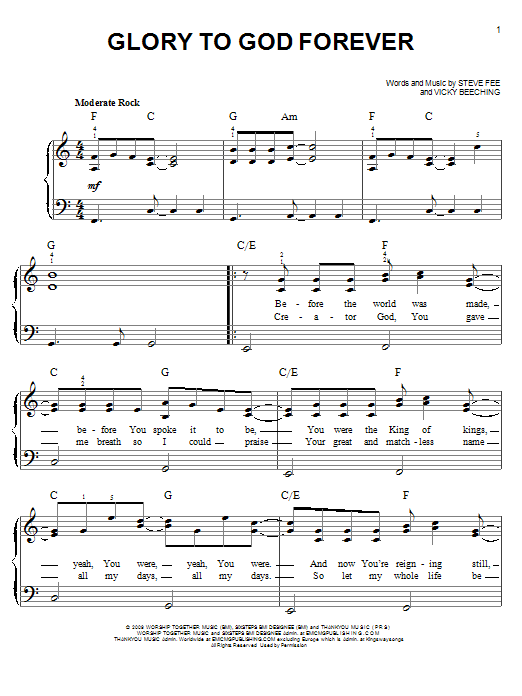 Preview Fee Glory To God Forever Pop sheet music, notes and chords for Easy Guitar Tab, SKU: 81990 sheet music, piano notes, chords, guitar tabs, score, transpose, transcribe, how to play, guide, download, learn, tutorial, progression, song, artist, awards, billboard, mtv, vh1, tour, single, album, release