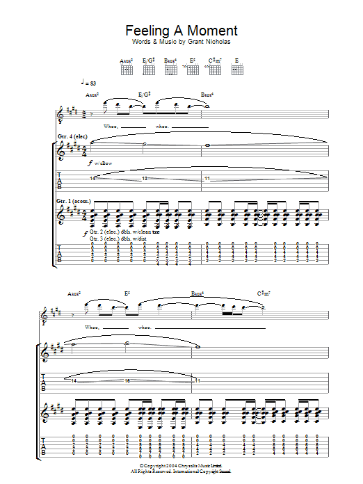 Preview Feeder Feeling A Moment Rock sheet music, notes and chords for Piano, Vocal & Guitar (Right-Hand Melody), SKU: 32155 Download Feeder Feeling A Moment sheet music and printable PDF score & Rock music notes