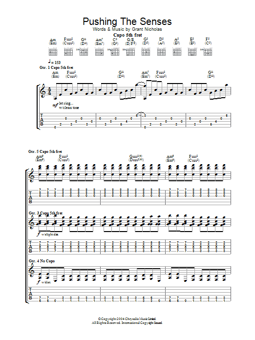 Preview Feeder Pushing The Senses Rock sheet music, notes and chords for Guitar Tab, SKU: 31899 Download Feeder Pushing The Senses sheet music and printable PDF score & Rock music notes