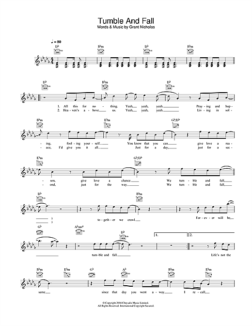 Preview Feeder Tumble And Fall Rock sheet music, notes and chords for Piano, Vocal & Guitar (Right-Hand Melody), SKU: 31790 Download Feeder Tumble And Fall sheet music and printable PDF score & Rock music notes