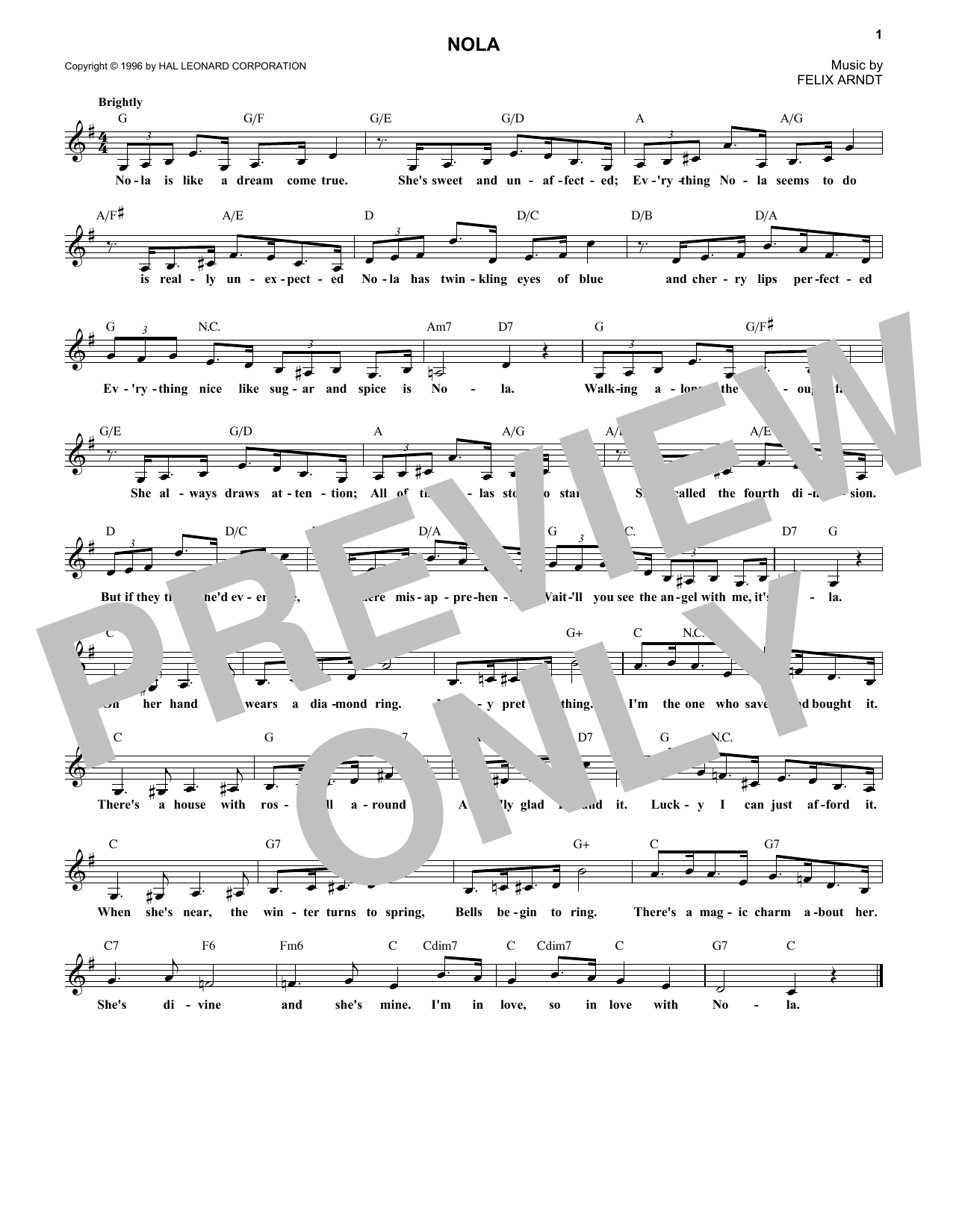 Preview Felix Arndt Nola Easy Listening sheet music, notes and chords for Piano, SKU: 40305 Download Felix Arndt Nola sheet music and printable PDF score & Easy Listening music notes