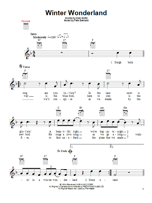 Download Felix Bernard Winter Wonderland sheet music and printable PDF score & Easy Listening music notes