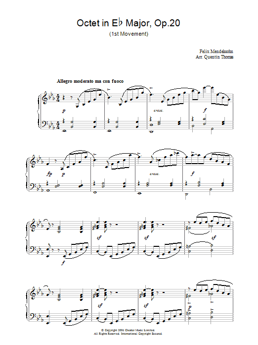 Download Felix Mendelssohn Octet in E Flat Major, Op.20 sheet music and printable PDF score & Classical music notes
