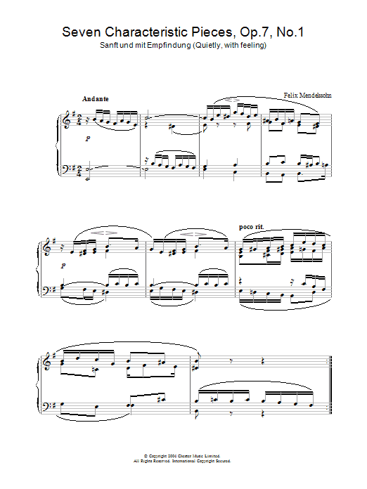 Download Felix Mendelssohn Seven Characteristic Pieces, Op.7, No.1 sheet music and printable PDF score & Classical music notes