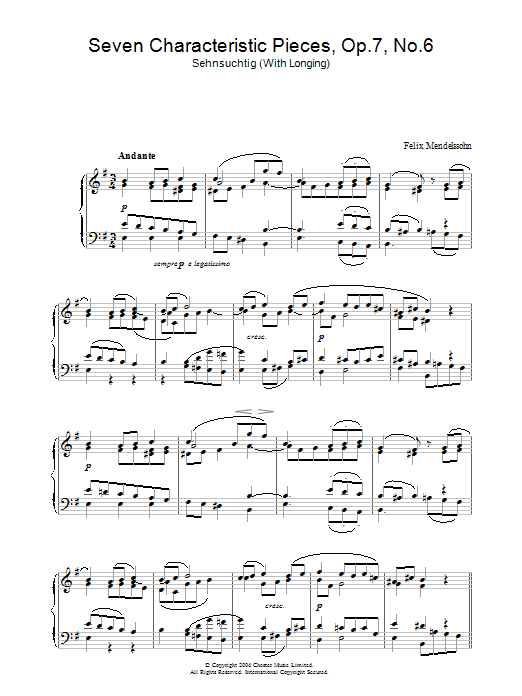 Download Felix Mendelssohn Seven Characteristic Pieces, Op.7, No.6 sheet music and printable PDF score & Classical music notes