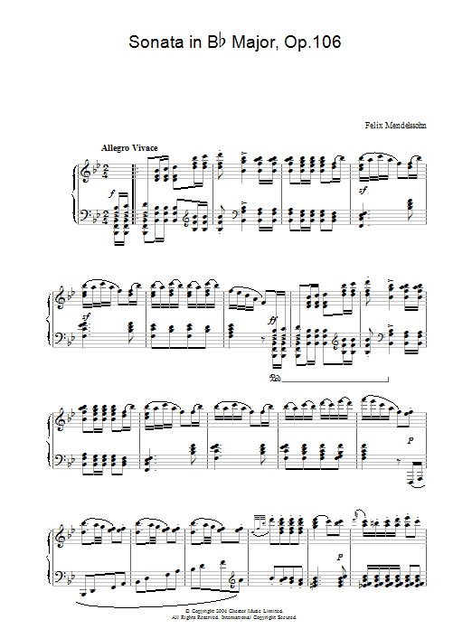 Download Felix Mendelssohn Sonata in B Flat Major, Op.106 sheet music and printable PDF score & Classical music notes