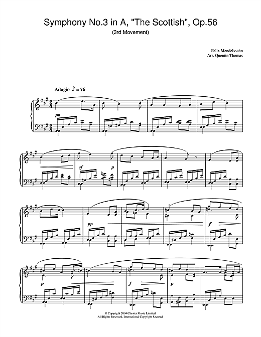 Preview Felix Mendelssohn Symphony No.3 in A, 'The Scottish', Op.56 (3rd Movement) Classical sheet music, notes and chords for Piano, SKU: 28184 sheet music, piano notes, chords, guitar tabs, score, transpose, transcribe, how to play, guide, download, learn, tutorial, progression, song, artist, awards, billboard, mtv, vh1, tour, single, album, release