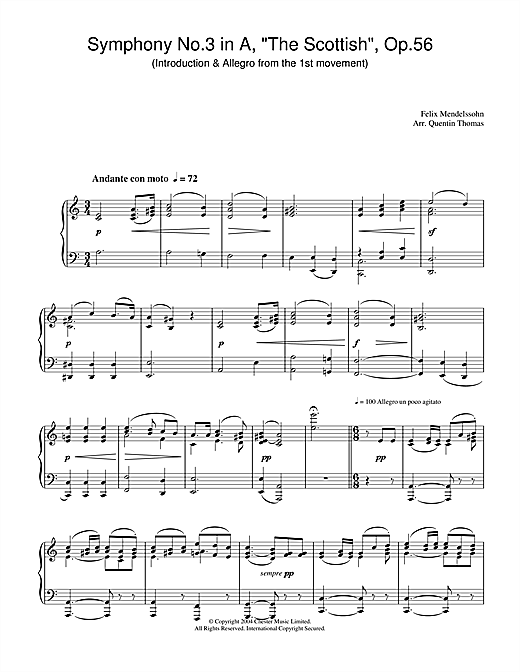 Preview Felix Mendelssohn Symphony No.3 in A, 'The Scottish', Op.56 (Introduction & Allegro from the 1st movement) Classical sheet music, notes and chords for Piano, SKU: 28183 sheet music, piano notes, chords, guitar tabs, score, transpose, transcribe, how to play, guide, download, learn, tutorial, progression, song, artist, awards, billboard, mtv, vh1, tour, single, album, release