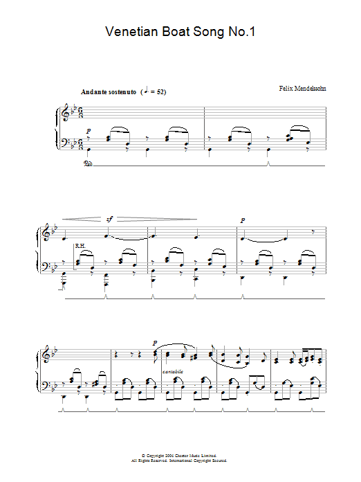 Download Felix Mendelssohn Venetian Boat Song No.1 sheet music and printable PDF score & Classical music notes