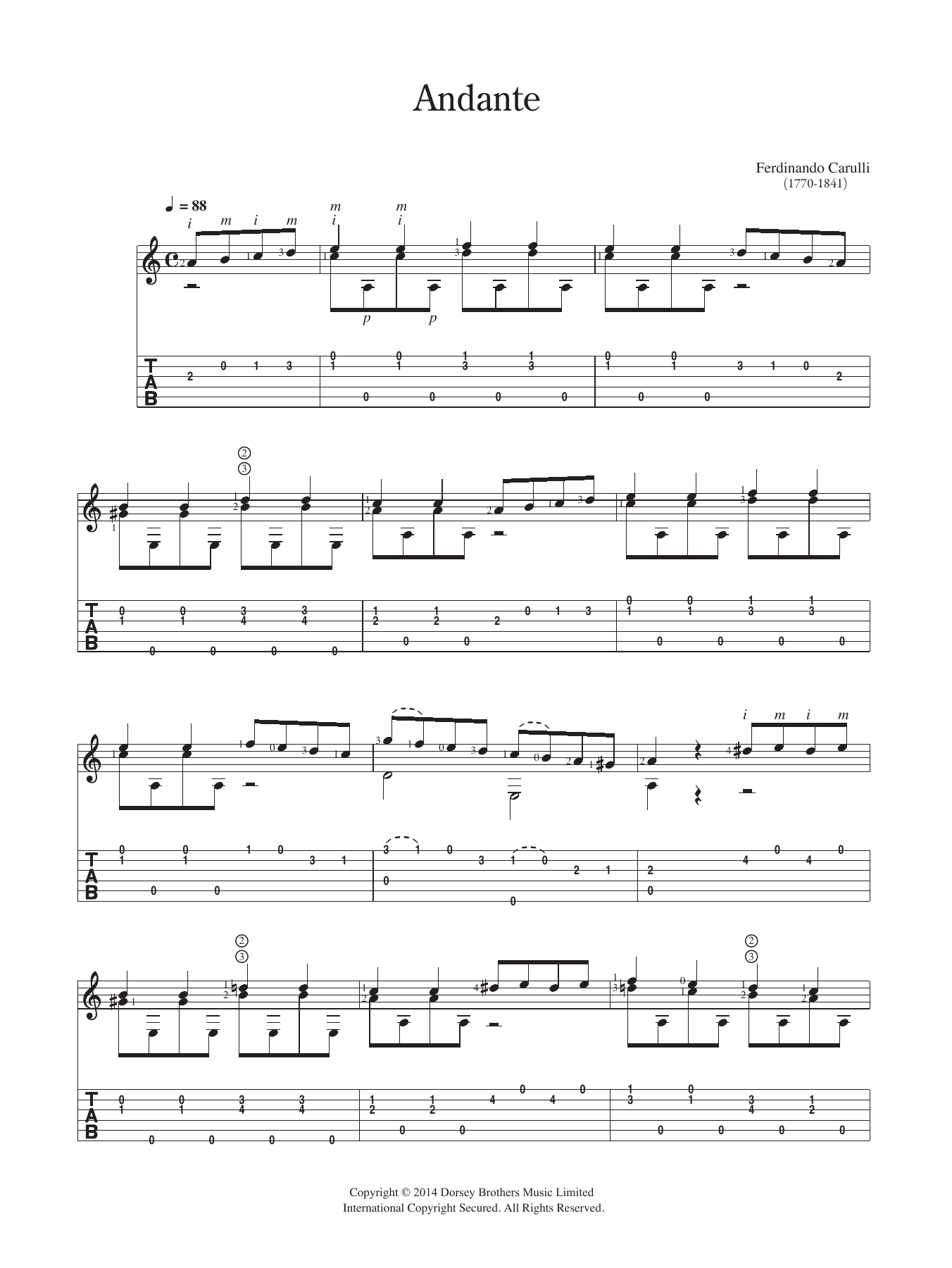 Preview Ferdinando Carulli Andante in A Minor Classical sheet music, notes and chords for Guitar, SKU: 118752 Download Ferdinando Carulli Andante in A Minor sheet music and printable PDF score & Classical music notes