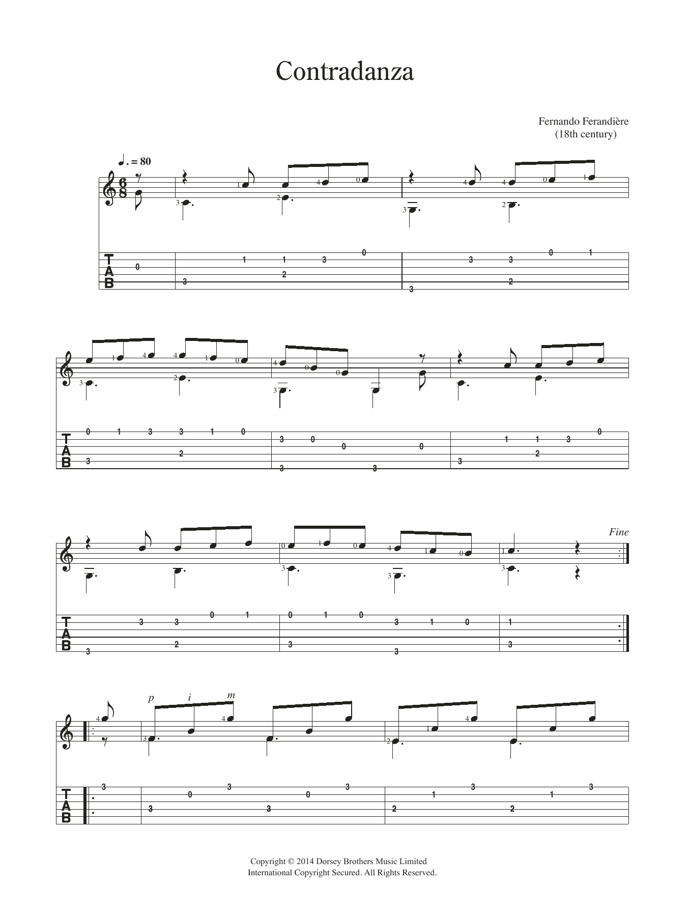 Download Fernando Ferandiere Contradanza sheet music and printable PDF score & Classical music notes