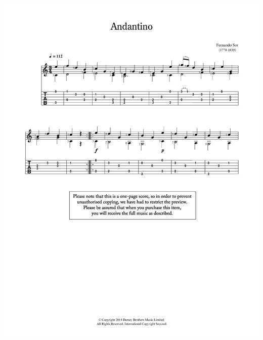 Preview Fernando Sor Andantino Classical sheet music, notes and chords for Guitar, SKU: 118581 sheet music, piano notes, chords, guitar tabs, score, transpose, transcribe, how to play, guide, download, learn, tutorial, progression, song, artist, awards, billboard, mtv, vh1, tour, single, album, release
