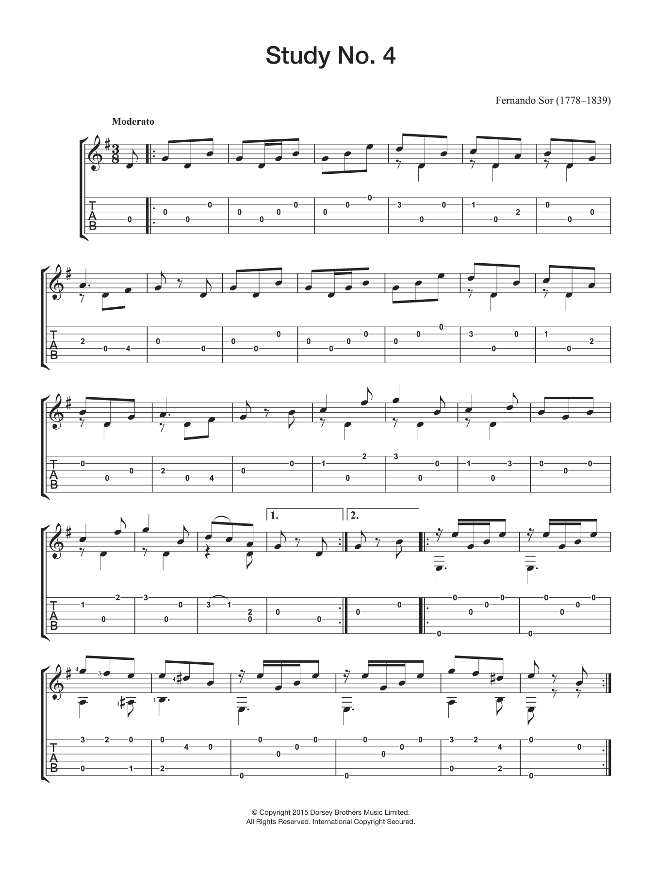 Download Fernando Sor Study No. 4 sheet music and printable PDF score & Classical music notes